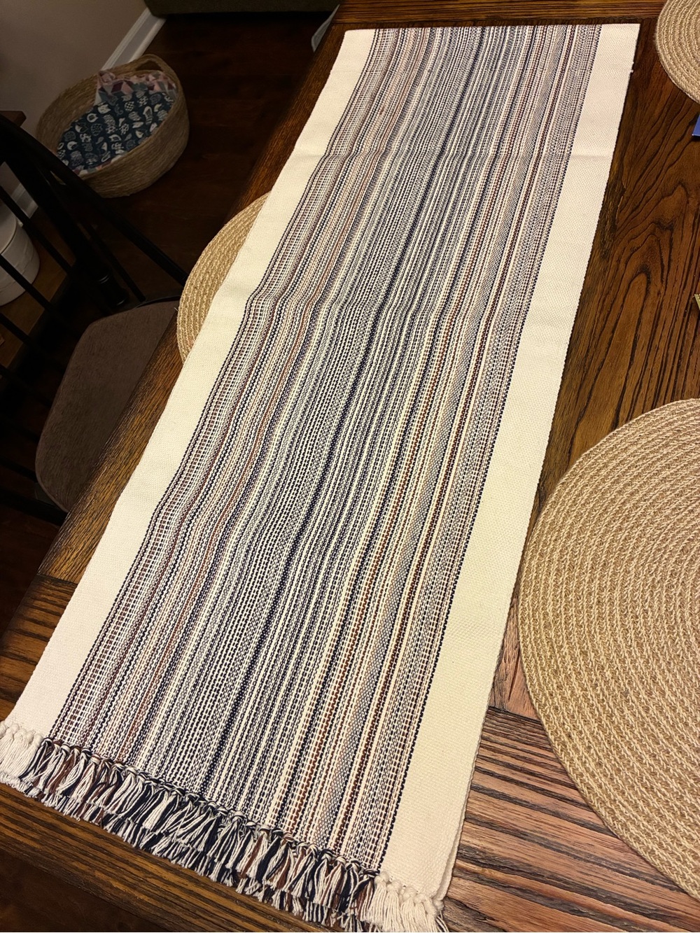 Neutral Stripe Cotton Table Runner - Cream and Navy